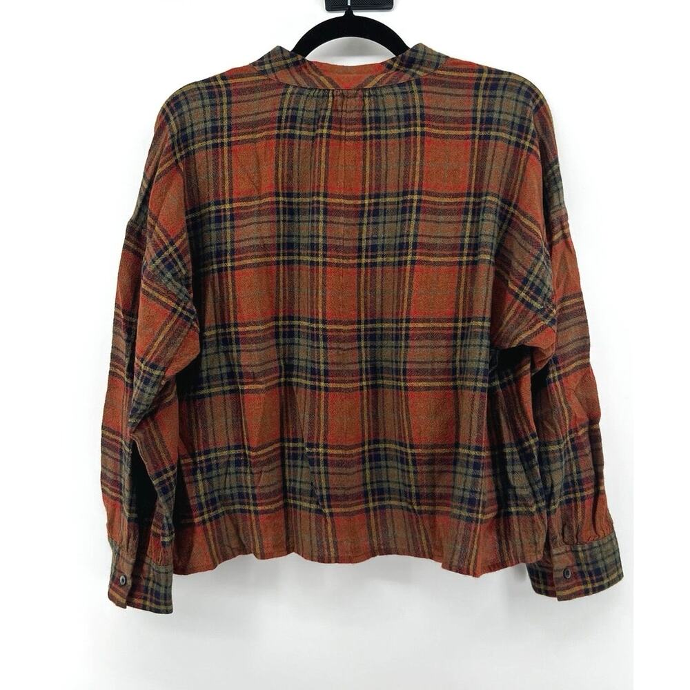 Madewell Plaid Flannel Split-Neck Pullover Blouse Size Large Rust Brown - Picture 2 of 10